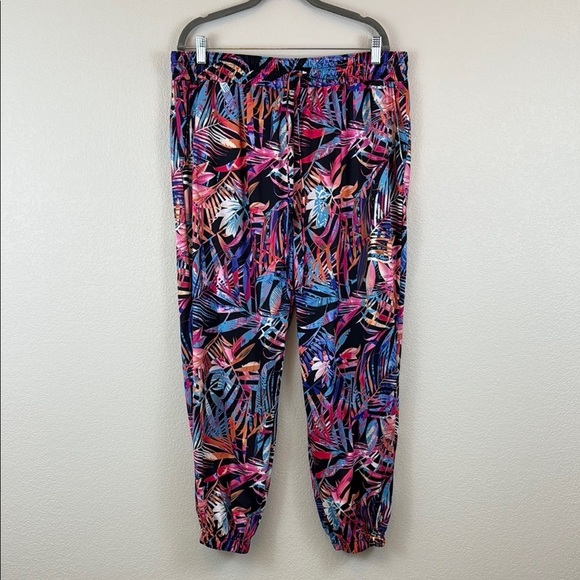 Plantier Pants - Plantier Vibrant Leaf Print Jogger Pants Size XL